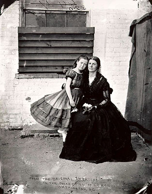Confederate spy Rose O’Neal Greenhow and her daughter at the Old Capitol Prison, 1862. “Little Rose” stayed with her mother during her five-month incarceration.